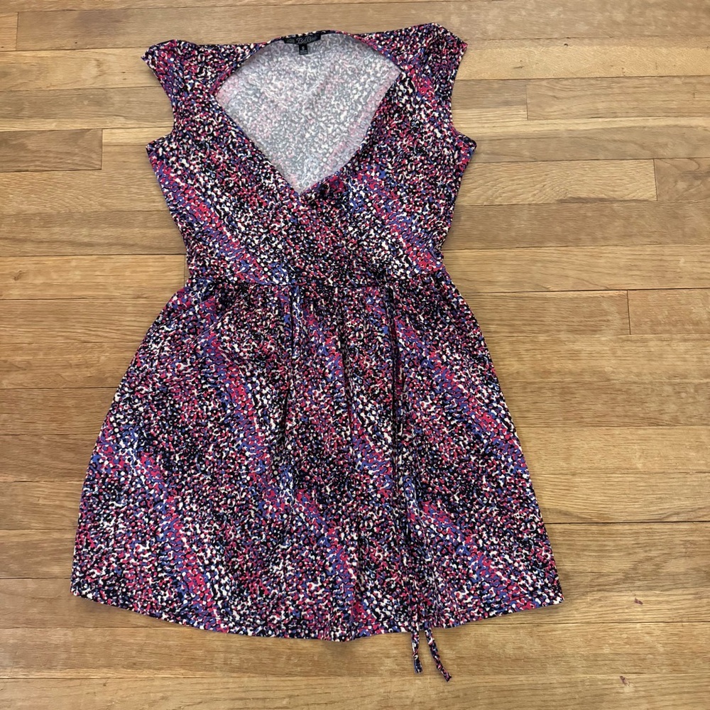 BeBop blue pink black blouse tunic tie waist shirt top size small S
 b53